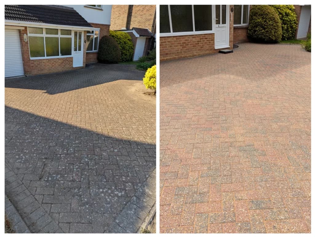 Brick paving driveway after power washing by Fresher Pressure