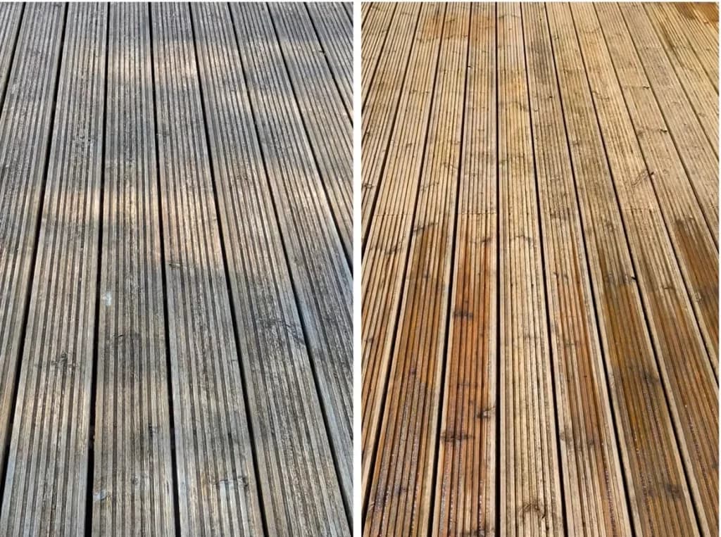 Timber decking cleaned by Fresher Pressure