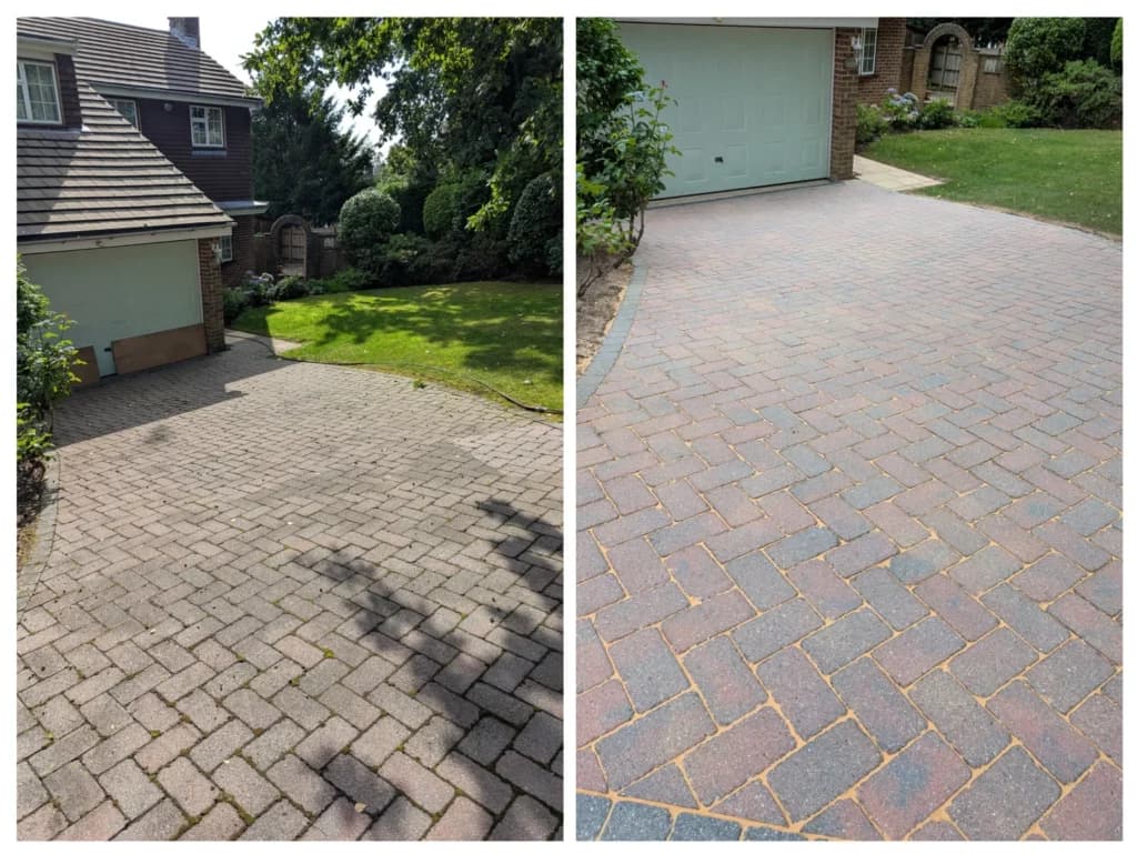 A pressure washed driveway with cleaned edging by Fresher Pressure