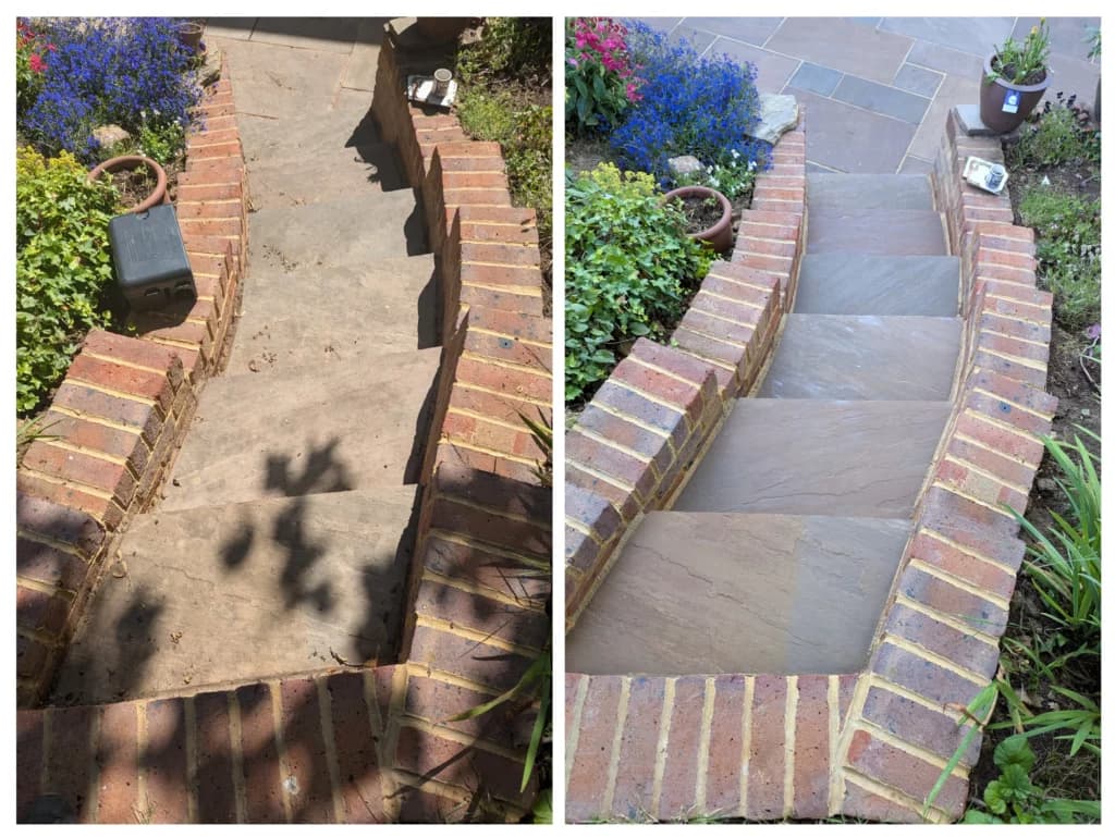 Garden steps pressure washed by Fresher Pressure