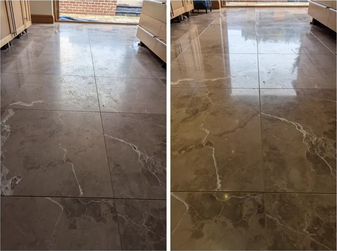 Marble floor cleaned and polished by Fresher Pressure